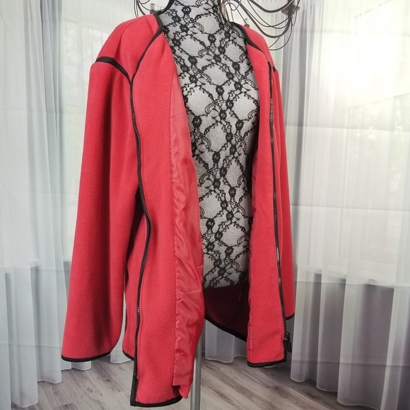 - Bob Mackie 1X Fleece Embroidery Red Jacket Vintage - Picture 6 of 9